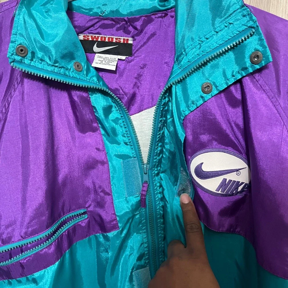 RARE Vintage Nike SWOOSH Spell out tag 90's Windbreaker colorblock hooded jacket